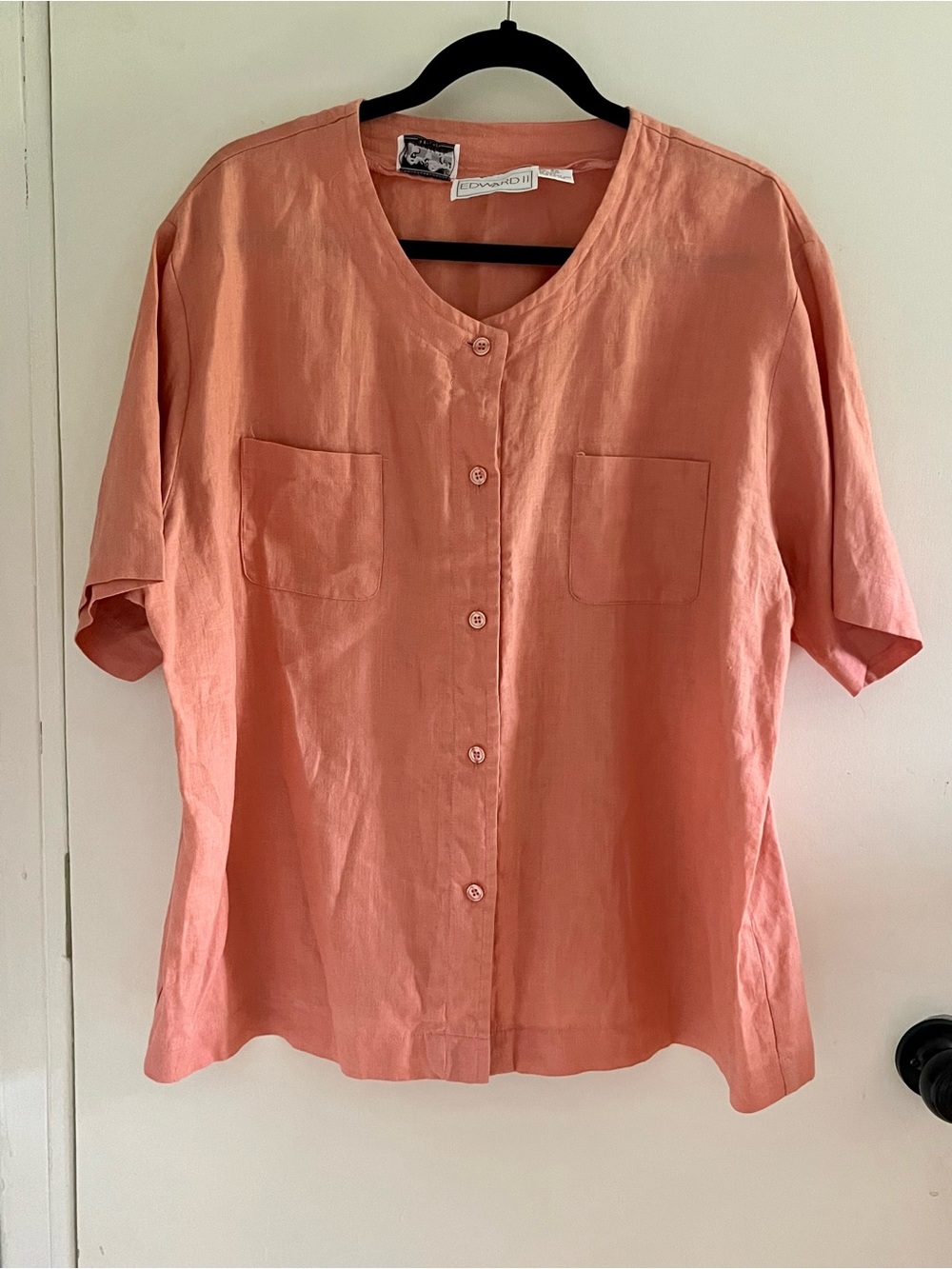 Edward II 100% Irish Linen Salmon Pink Short Sleeve Blouse Top Size 2X Coastal